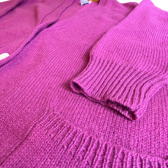 Vintage Fuchsia Oversized Wool Varsity Crop Sleeve Cardigan Sweater - Picture 2 of 8